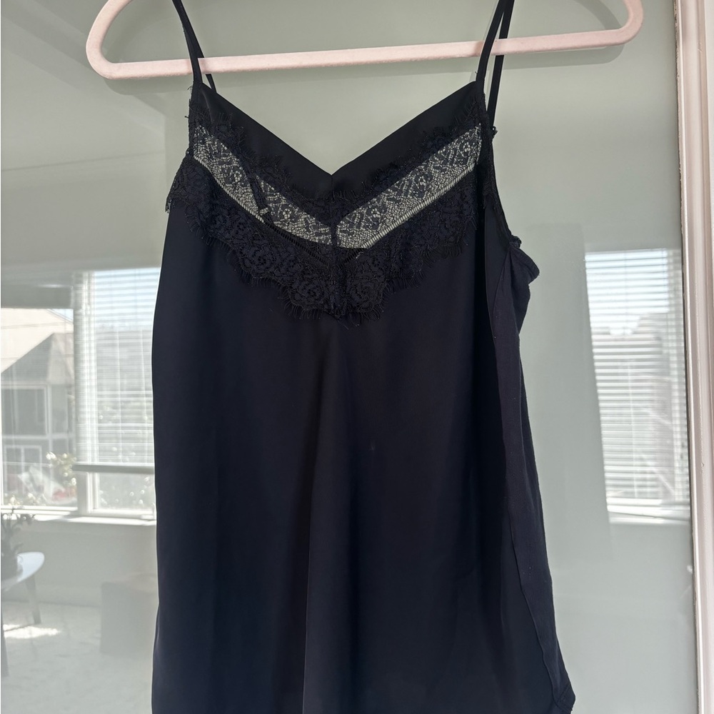Blue Navy Lace Trim Cami Top